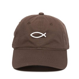 Tech Design Jesus Fish Dad Baseball Cap Embroidered Cotton Adjustable Dad Hat Brown