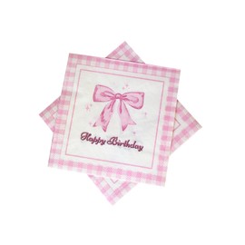 Bow Pink Birthday Napkins, 40Pcs Conquette Birthday Decorations Napkins, Pink Bow Theme Party Decorations Birthday Party Supplies Bow Girls Birthday Party Decor 6.5"