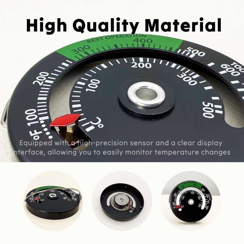 Magnetic Wood Stove Thermometer, 100-900°C Range, Real-Time Temperature Monitor with