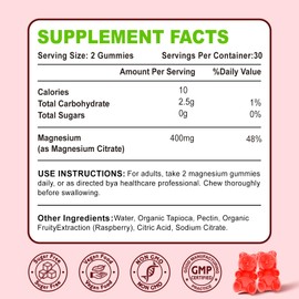 2 Pack Magnesium Citrate Gummies 400MG, High Absorption Magnesium Gummies for Adults, Muscle & Teeth Support, Vegan 120 Cts