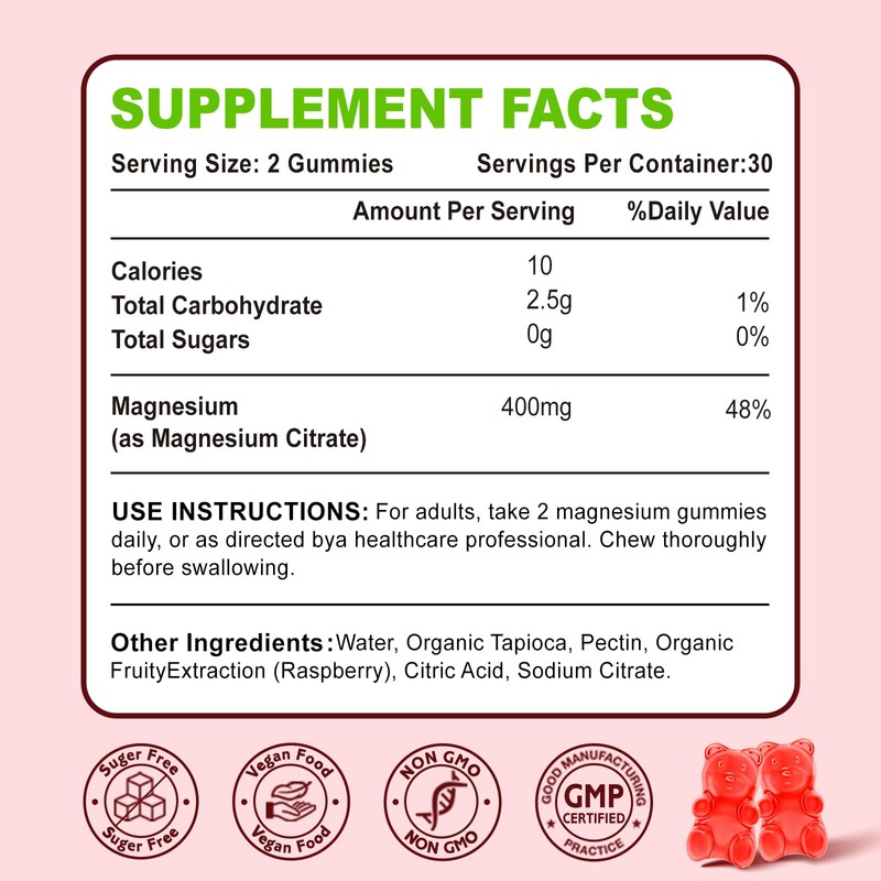 2 Pack Magnesium Citrate Gummies 400MG, High Absorption Magnesium Gummies
