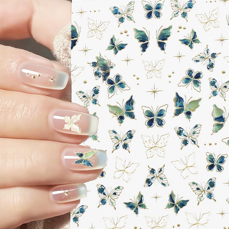2 Blatt Nagelsticker Schmetterling Deko, Nail Sticker Selbstklebend mit 5D