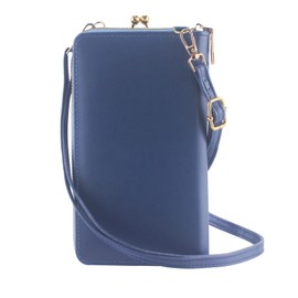 Kososuru PU Leather Small Crossbody Phone Bag for Women,Cell Phone Wallet Kiss Lock Shoulder Bag, Zipper Cash Pocket Purse with Credit Card Slots (Blue)