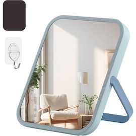 Portable Folding Vanity Makeup Mirror with Stand Magnetic Travel Mirror for Desk Bathroom Shower Shaving Locker Use Decor Elegant - Color: Macaron Blue
