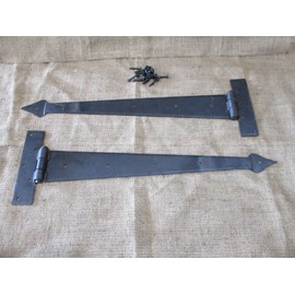 Cast Iron Antique Style Durable Vintage 2 Large Strap T Hinges 18" Tee Hand Forged in Fire Barn Rustic Door Iron Arrow