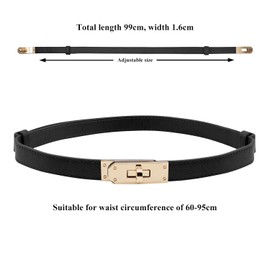 CHEERYMAGIC Skinny Leather Belt Women Solid Color Alloy Turn Lock Adjustable Waistband Thin Waist Belt with Metal Buckle for Pants Jeans Dresses Coat A2-NKXYD (Black)