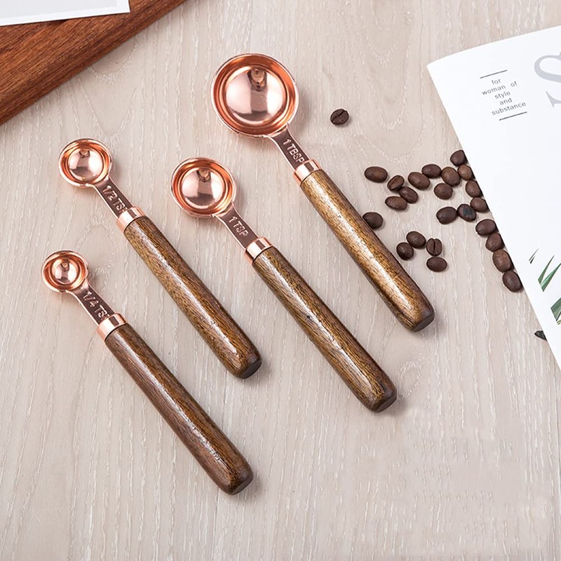 ANCLLO Stainless Steel Measuring Cups Set with Walnut Handle for