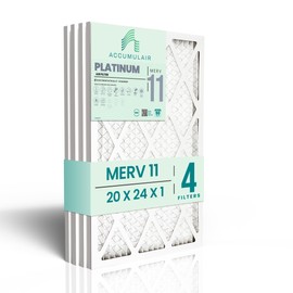 Accumulair Platinum 20x24x1 MERV 11 HVAC Air Filter (4-Pack) | Replacement Air Filter for AC and Furnace | Made in USA | Actual Size 19.75 x 23.75 x 0.75