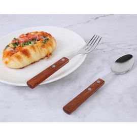 KXLCGYK Spoon Fork Set, Wooden Handle, 18-8 Stainless Steel, 4-Piece Set, Soup Spoon, Dinner Fork Set, Pasta Fork, Cutlery, Stylish