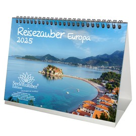 Reisezauber Europa DIN A5 Desk Calendar for 2025 Holidays Travel – Set Contents: 1 x Calendar, 1 x Christmas Pendant, 1 x Greeting Tag (Total 3 Pieces)