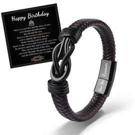 VU100 Birthday Gifts for Men Him Gifts for Son/Dad/Man Forever Linked Together Braided Leather Bracelet for Men Birthday for Dad Boyfriend Husband Nephew Brother Grandson