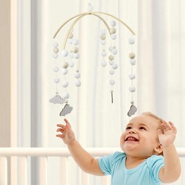 Conruich Baby Wind Chimes, Newborn Nursery Hanging Bed Bell, Cot Toy, Mobile Crib Nursery Decoration, Wooden Ornament Gift for Baby Girls or Boys