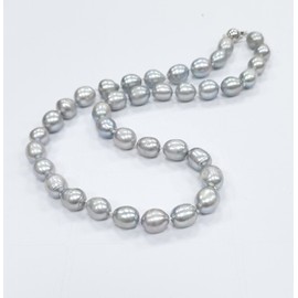 TreasureBay Stunning 8-9mm Rice Shape Grey Freshwater Pearl Necklace for Women and Girls