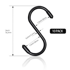 Tingheng Vinyl Coated S Hooks for Hanging 3 Inch Black 10 Pack,Coat Hooks Non Slip Heavy Duty Hook for Closet, Garage & Kitchen Organization Large S Shaped Hooks for Hanging Plants