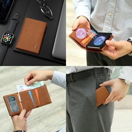 Timoxi Credit Card Holder with Coin Compartment and Magnetic Switch Mini Wallet with RFID Protection Slim Wallet with Aluminium Alloy Card Box, Magnetic Brown, Modern