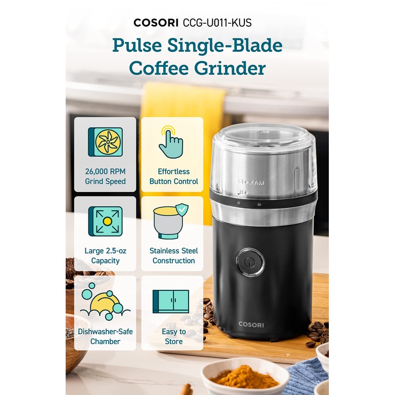 COSORI Coffee Espresso Grinder Electric, Food Grade Stainless Steel Blades,