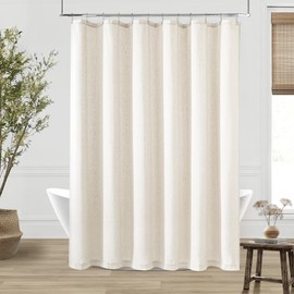 Cream Linen Shower Curtain 80 Inches Long Cloth Fabric Shower Curtain for Bathroom Neutral Hotel Bathtub Luxury Water Repellent Extra Long 80 Inch Drapes Set with Hooks Ivory Birch, 72x80