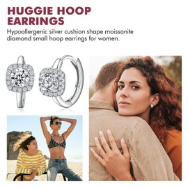 DAYBYDAY Cubic Zirconia Huggie Earrings for Women Created Diamond Small Hoop Earrings 925 Sterling Silver CZ Huggie Hoop Earrings Cushion Shaped Gemstone Huggy Earrings