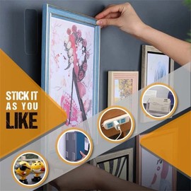 60 Pack Reusable Multifunctional Double Sided Tape, Plug Photo Frame Floor Mat Clear Non-marking Sticker, Multifunctional Removable Mount Nano Tape for DIY Sticky Items, Household (1 Box)