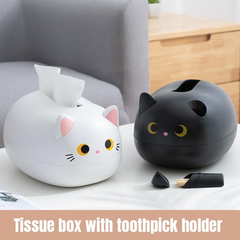 AIMALL Creative Cat Tissue Box with Toothpick Holder, Multifunctional ABS