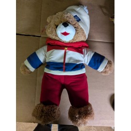 Christmas Holiday Time Snowflake 2024 Teddy Bear, Brown Red WhiteJacket, 15 inch