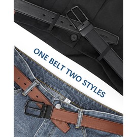 BOSTANTEN Cinturón de piel reversible para hombre de 1 3/8 pulgadas para pantalones casuales de vestir de golf, regalo de cinturón dos en uno, 004-matte-black/brown, 40"-46" Waist Adjustable