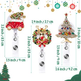 ANGOLIO 3Pcs Christmas Rhinestone Badge Reels Retractable, Christmas Tree Badge Reel ID Badge Holder Decorative Name Badge with Belt Clip for Students Teachers Girls Nurse Christmas Gift