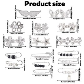 lasuroa 16pcs Pant Waist Tightener, Star Bow Butterfly Buttons Pin for Loose Jeans Reusable Adjustable Waist Adjuster Brooch No Sewing Waists Buckle Clip for Pants Clothing Dresses Skirts Decoration