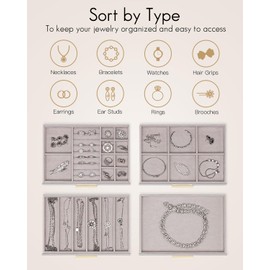 Vlando Jewelry Box for Women Girls,Jewelry Organzier,4 Drawers,Glass Lid Jewelry Organizer Storage for Gem Diamond Necklaces Rings Earrings Bracelets Grey