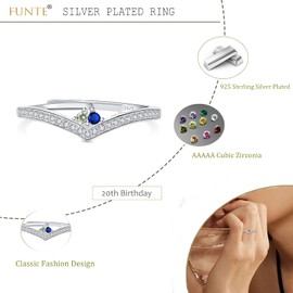 Sterling Silver Ring-Adjustable Rings for Women,Silver Promise Thumb Rings for Women Teen Girls,V Shape Stackable Colour Cubic Zirconia Rings Women-20th Birthday Jewellery Gifts