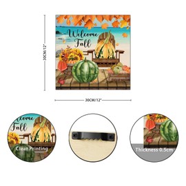 Welcome Fall Beach Wood Sign Farmhouse Pumpkin Sunflower Maple Leaves Wall Plaque Harvest Thanksgiving Wall Decor Farmhouse Rustic Wooden For Women Office Bathroom Shelf Decor 12x12in