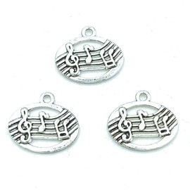 YOOGCORETT 30pcs Charms Music Note Music Tape Pendants Alloy Charms Bulk Vintage Charms DIY for Necklace Keychain Bracelet Jewelry Making and Crafting Findings 20 X 17mm (Ancient Silver)