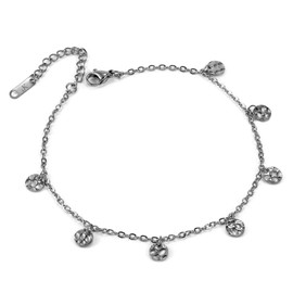 Kim Johanson Stainless Steel Women's Anklet Various Models in Silver, Anklet with Balls, Coins and Zirconia, Anklet Rustproof and Waterproof, Women's Boho Jewellery, Adjustable Including Jewellery