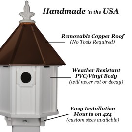 NC Birdguy Bluebird Songbird Duplex Bird House, Copper Roof, Made in The USA (4" x 4" Mount)