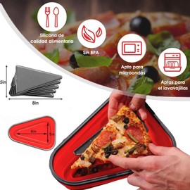 JESUS Caja de pizza de silicona triangular plegable con 5 bandejas, apta para microondas y reutilizable (Rojo)