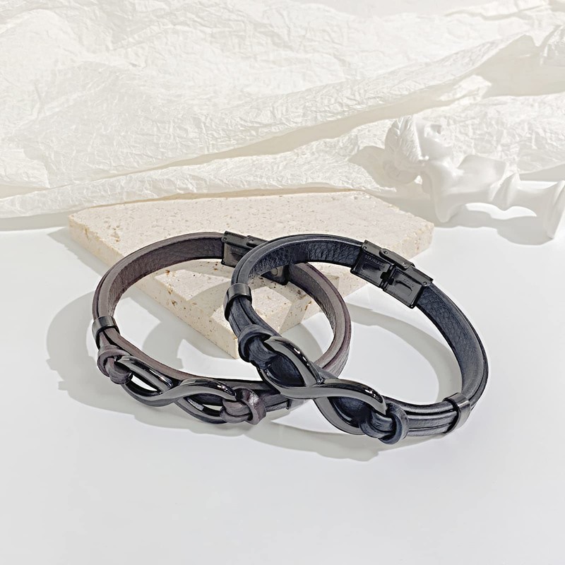 Titruebe Men's Leather Infinity Bracelet with Stainless Steel Clasp -