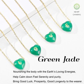 SRMATE Green Jade Heart Necklace for Women, 18k Gold Plated Stainless Steel, Initial Necklace from A to Z, Ideal Gifts for Mom/Daughter/Wife/Friend, 18'' + 2'' Extension Chain, Hypoallergenic