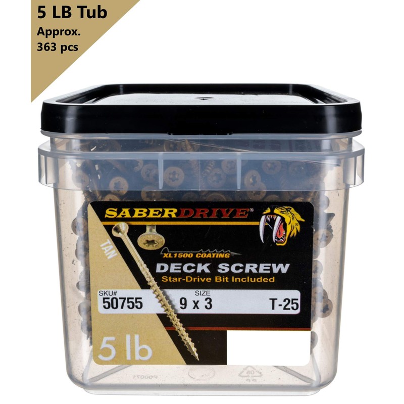 Saberdrive Tan XL1500 Coated Exterior Star Drive Multi-Purpose Deck Screws,