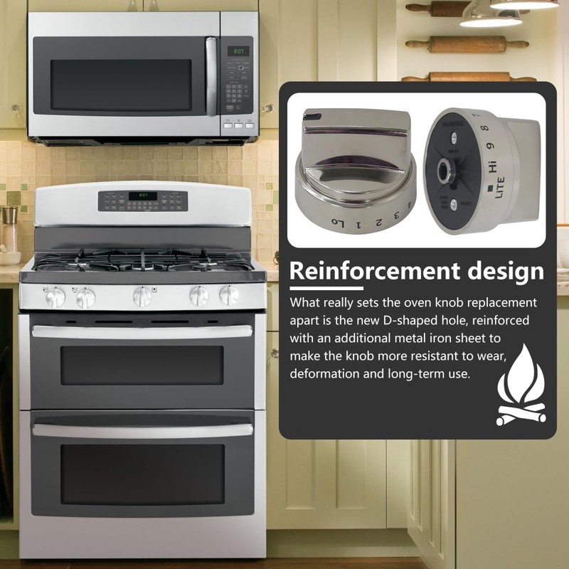 2025 Upgraded 5 Pack WB03X24818 Stainless Steel Stove Knob -