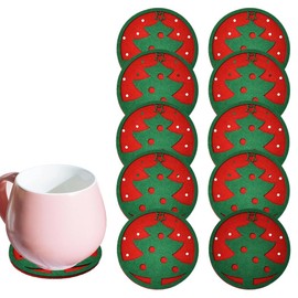 Christmas Tree Drink Coasters Set Christmas Felt Coasters for Drink Tabletop Protection Coffee Table Decor for Home Office Kitchen Bar Christmas Decor Doilies Placemats Set of 10 Wine Tea Cup Mats