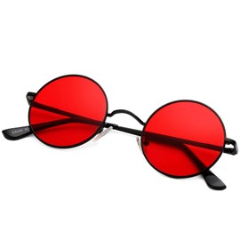 Pro Acme Retro Small Round Polarised Sunglasses for Men Women, Black Frame | Red Lens
