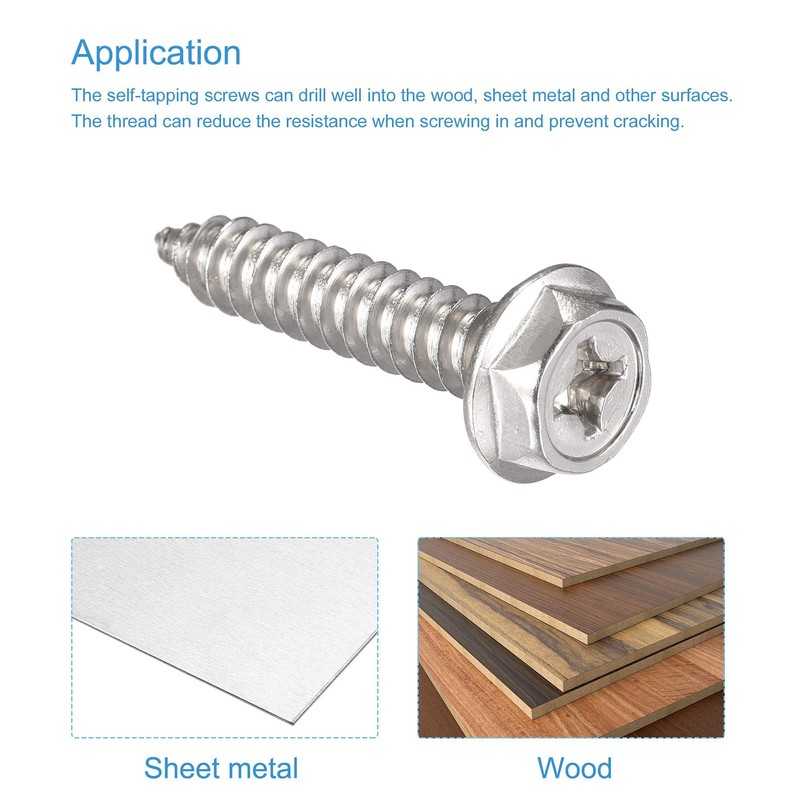 sourcing map Phillips Hex Washer Self Tapping Screws, M6 x