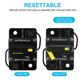 70 Amp Waterproof Circuit Breaker,Fuse Holder,Audio Circuit Breaker,with Manual Reset,12V-48V DC,30A-300A,for Automotive Marine Boat Audio System Current Overload Protection