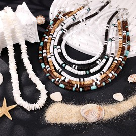 REVOLIA 8Pcs Puka Shell Necklace for Men Women Summer Beach Surfer Necklace Men Hawaiian Seashell Choker with Clam Chip Beads Beach Jewelry Set 16/18 Inches 16Inch