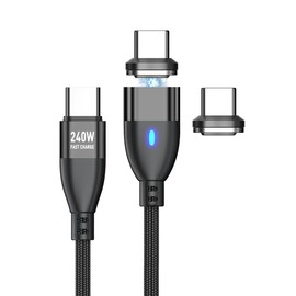 Teslniher Magnetic Charging Cable 240W, 24 Pin USB C to USB C Cable Fast Charge 5A, 480Mbps Data Transfer Compatible with Laptop Tablet Phone, 5.9ft