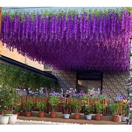 WEISPARK Fake Hanging Flowers - 12 Pieces 3.75 Feet/Piece Artificial Wisteria Vine Ratta Hanging Garland Silk Flowers for Home Party Wedding Decor (Purple)