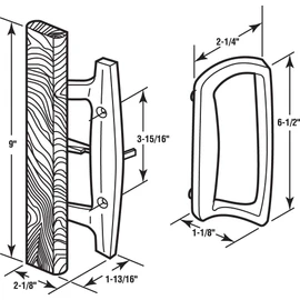 Prime-Line C 1204 Sliding Glass Door Handle Set – Replace Old or Damaged Door Handles Quickly and Easily – White Diecast, Mortise/Hook Style, Fits 3-15/16 In. Hole Spacing (1 Set)