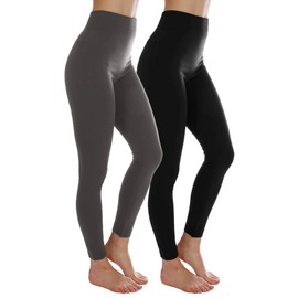 2 Pack Warm Fleece Lined Thick Brushed Full Length Leggings Thights (Grey/Black)