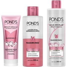 POND'S Kit de Limpieza Bright Miracle 3 pzas, Loción Desmaquillante + Limpiador Facial + Agua Micelar