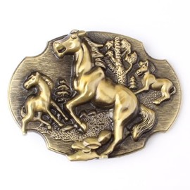 Fachoice Gold Horse Warrior Belt Buckle for Men Galloping Horse Belt Buckle, Three Horse Animal Belt Buckle Wildlife Horse Belt Buckle Men’s Punk Running Horse Western Cowboy Belt Buckle Jewelry